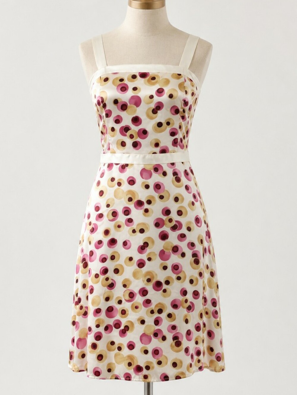 VINTAGE 100% Silk Polkadot Slip Dress Pink Yellow • SIZE 4